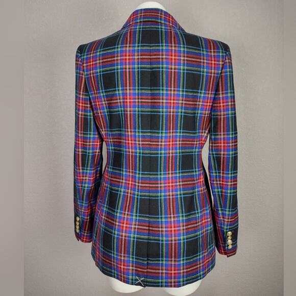 J. Crew Black Red Blue Nipped in Blazer Stewart Tartan Wool Blend Plaid Size 6 - Picture 4 of 16